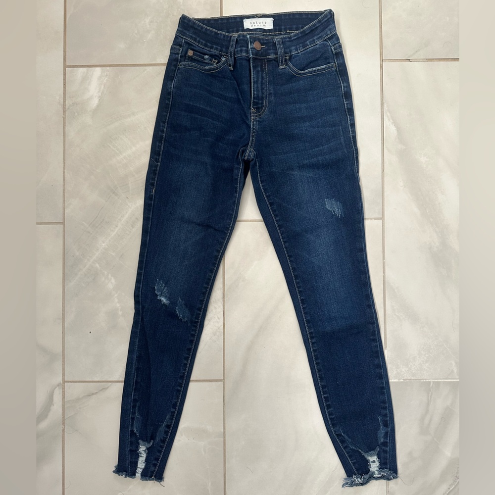 Nature Dark Blue lightly Distressed Jeans - Boutique Skinny Jeans